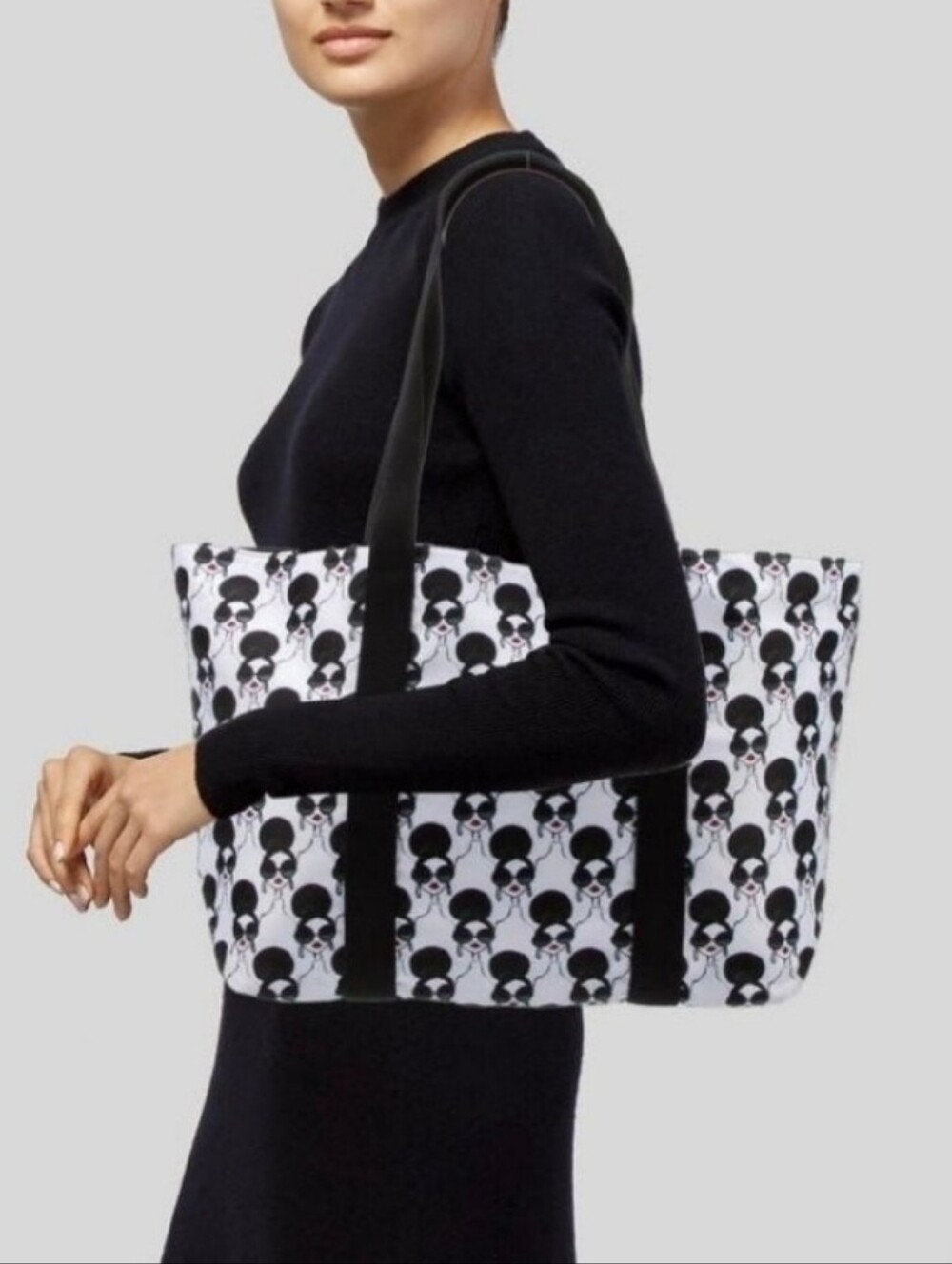 Alice + Olivia Stace Face Canvas Tote with Black Straps